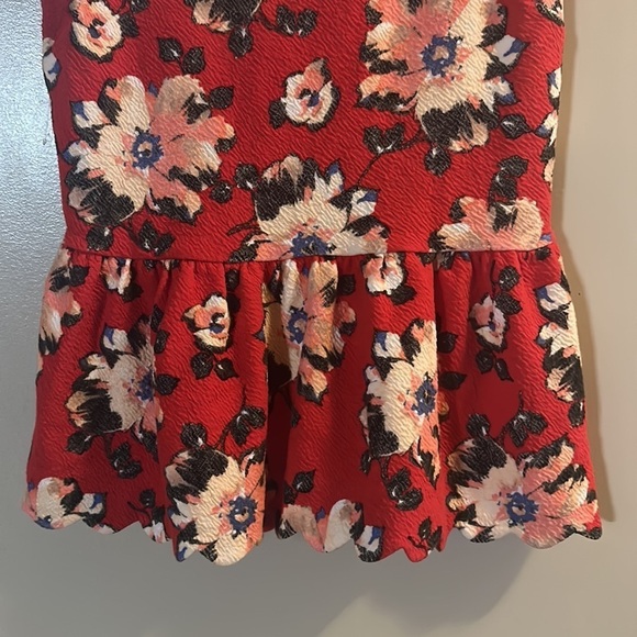 Anthropologie Postmark Red Floral Sleevless‎ Peplum Top | Medium - Picture 4 of 7